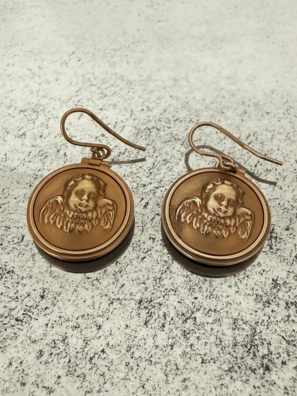 Rare Vintage Bottega Veneta Cherub 925 Gold-Tone Medallion Earrings/Pouch /Italy